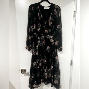 ASTR sheer long sleeve floral midi dress